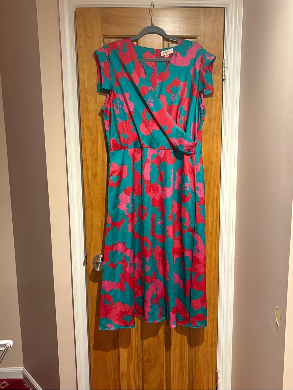 Teal & Pink Floral Wrap Midi Dress